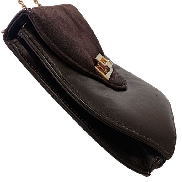 Vtg 80s Leather Crossbody Bag Chain Strap Brown Suede Clasp Lock Karam USA‎ Made - Picture 12 of 16